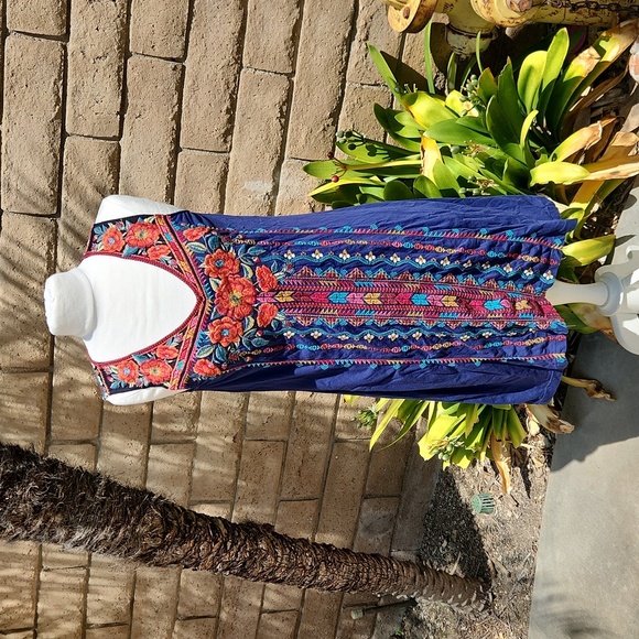 Johnny Was Navy Blue Embordiered Sleeveless Dress Small - Picture 1 of 9